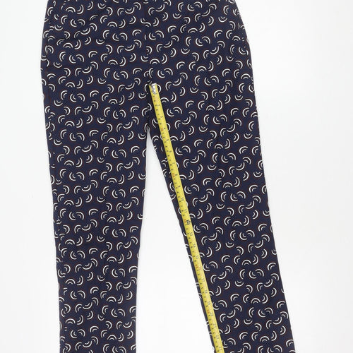 Boden Women's Blue Geometric Slim Trousers Size 10 Cotton Stretch