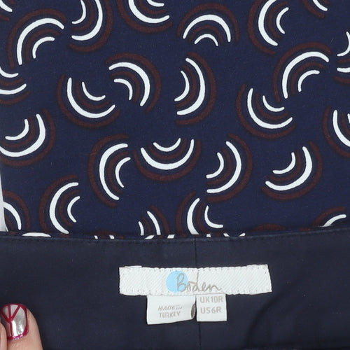 Boden Women's Blue Geometric Slim Trousers Size 10 Cotton Stretch