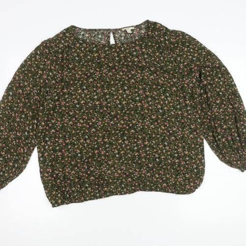 EDC Women's Green Floral Blouse XL Long Sleeve Viscose