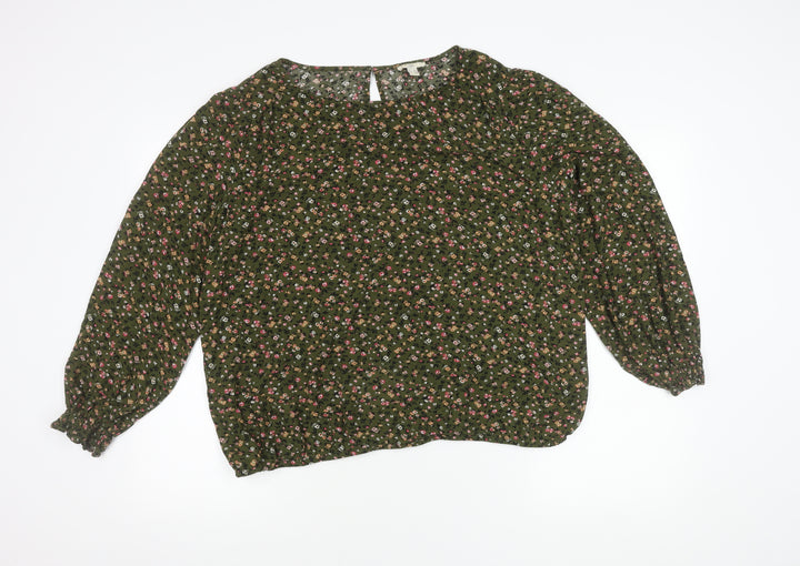 EDC Women's Green Floral Blouse XL Long Sleeve Viscose