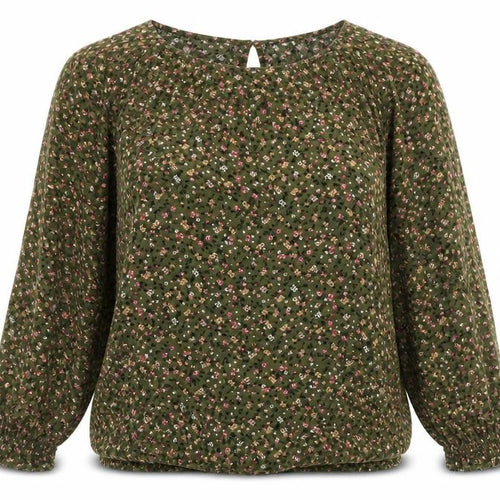EDC Women's Green Floral Blouse XL Long Sleeve Viscose
