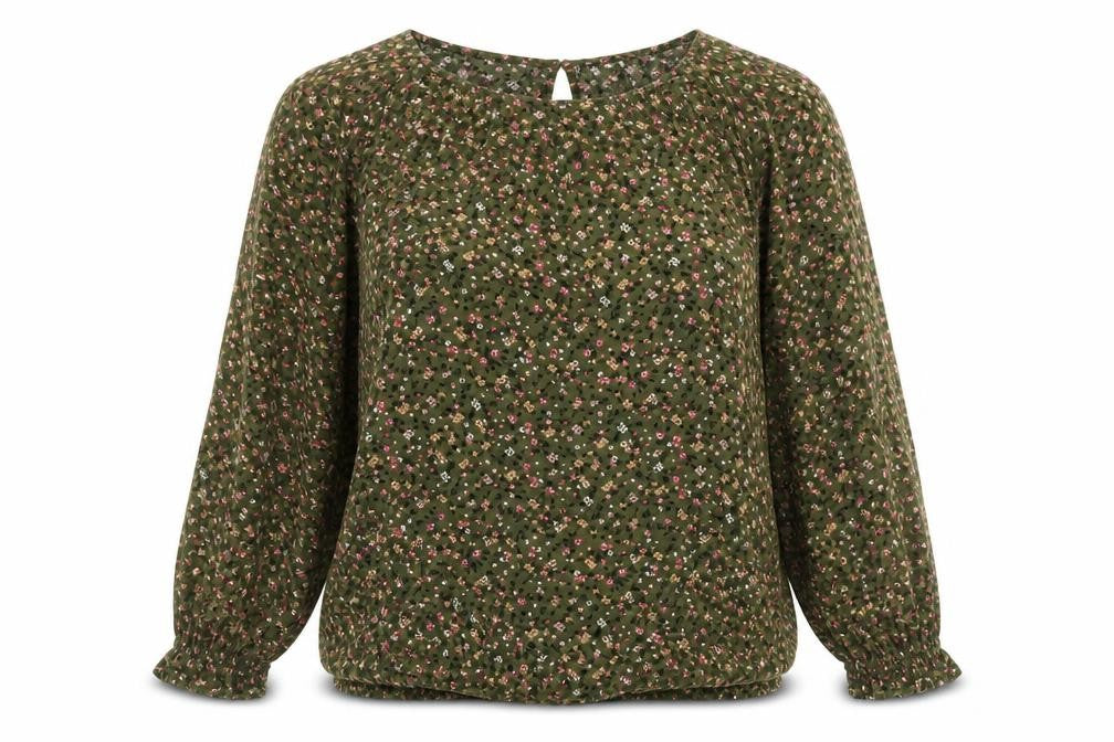 EDC Women's Green Floral Blouse XL Long Sleeve Viscose