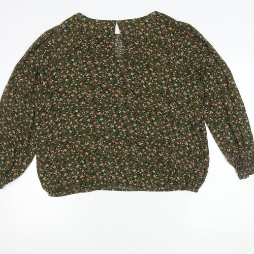 EDC Women's Green Floral Blouse XL Long Sleeve Viscose