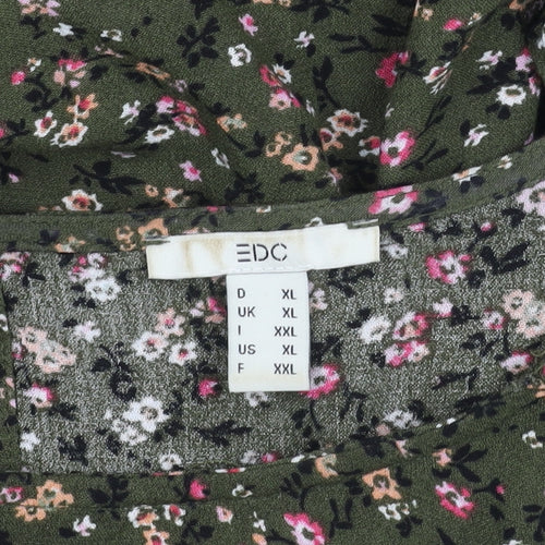 EDC Women's Green Floral Blouse XL Long Sleeve Viscose