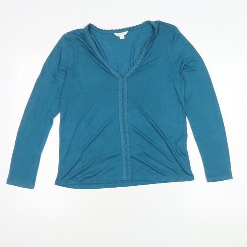 Springfield Women's Blue V-Neck Lace Trim Cardigan M Regular