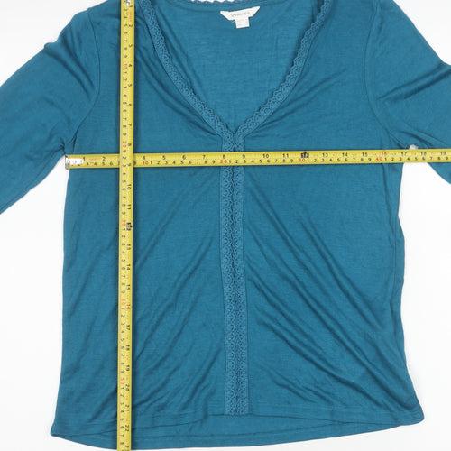 Springfield Women's Blue V-Neck Lace Trim Cardigan M Regular