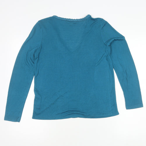 Springfield Women's Blue V-Neck Lace Trim Cardigan M Regular