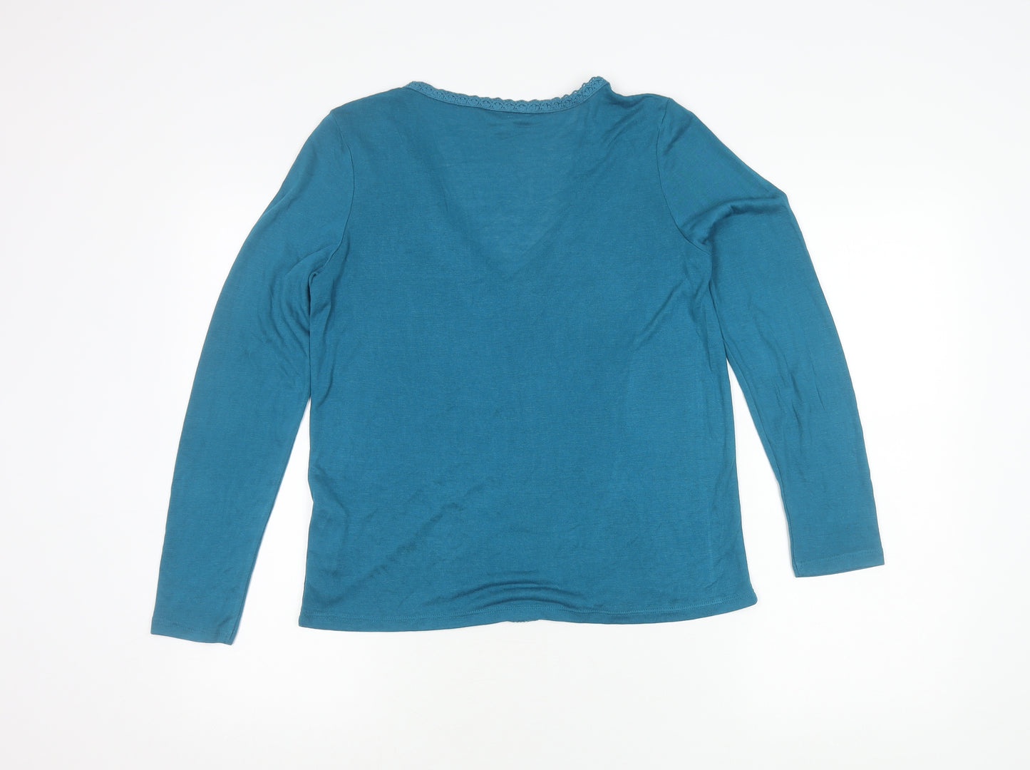 Springfield Women's Blue V-Neck Lace Trim Cardigan M Regular