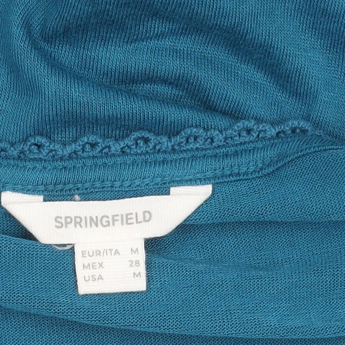 Springfield Women's Blue V-Neck Lace Trim Cardigan M Regular