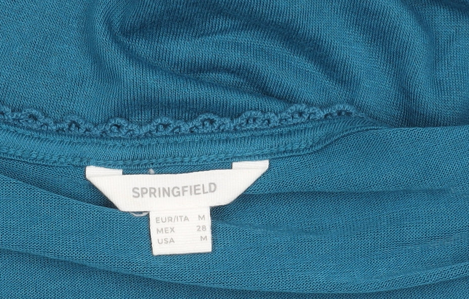 Springfield Women's Blue V-Neck Lace Trim Cardigan M Regular