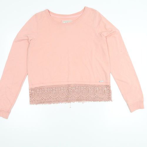 Diesel Women's Pink Crochet Hem Crew Neck Pullover Jumper M