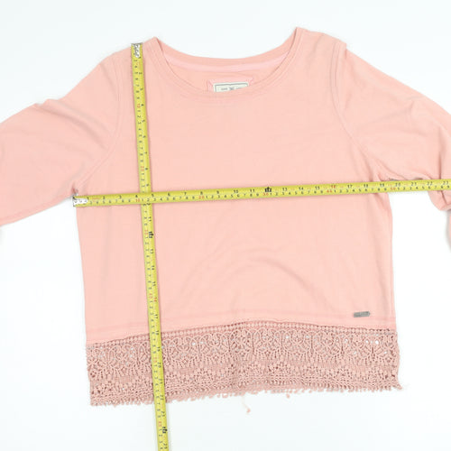 Diesel Women's Pink Crochet Hem Crew Neck Pullover Jumper M