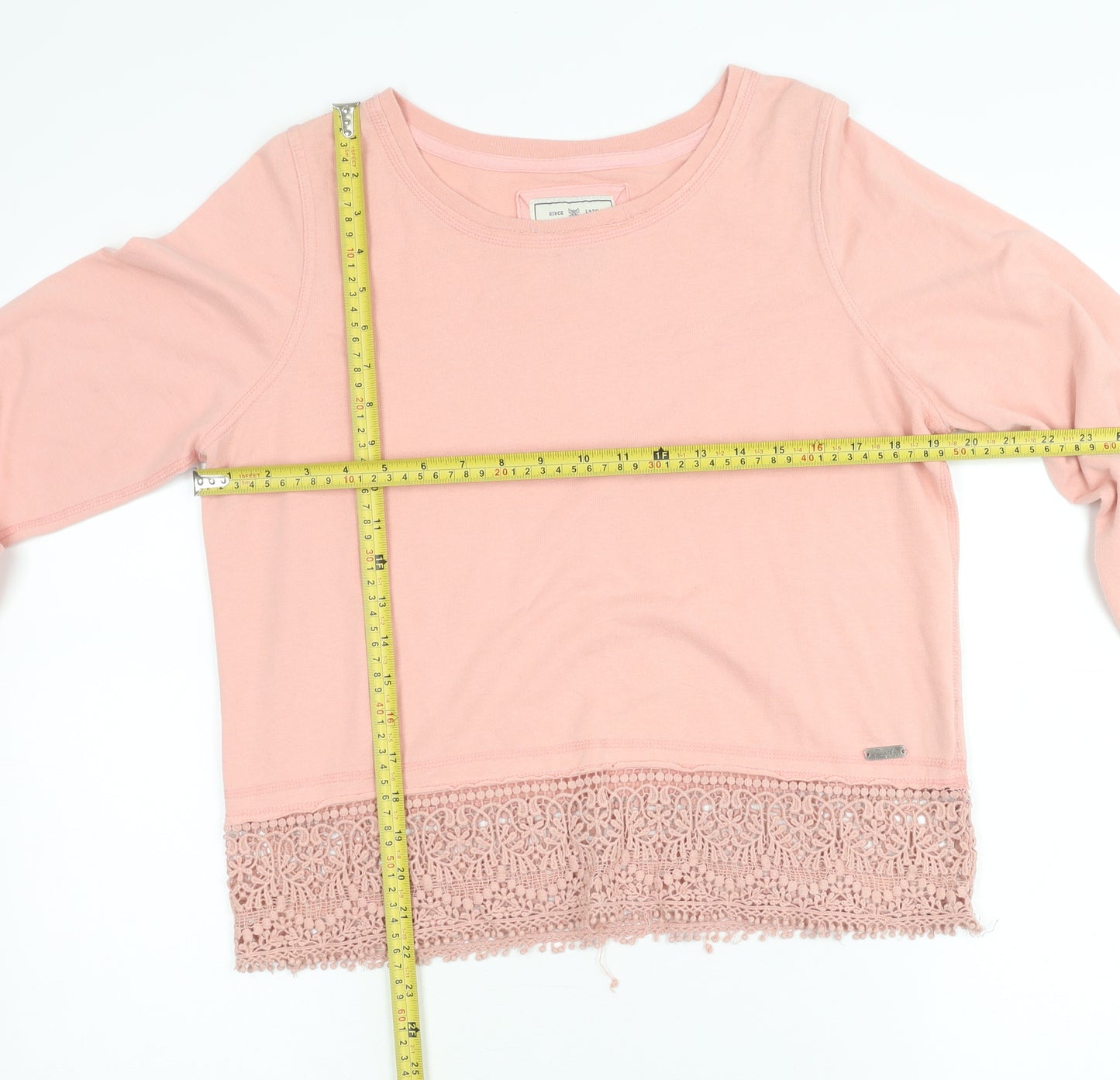 Diesel Women's Pink Crochet Hem Crew Neck Pullover Jumper M