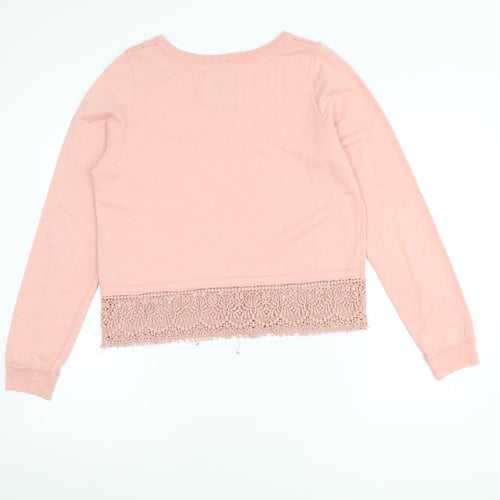 Diesel Women's Pink Crochet Hem Crew Neck Pullover Jumper M