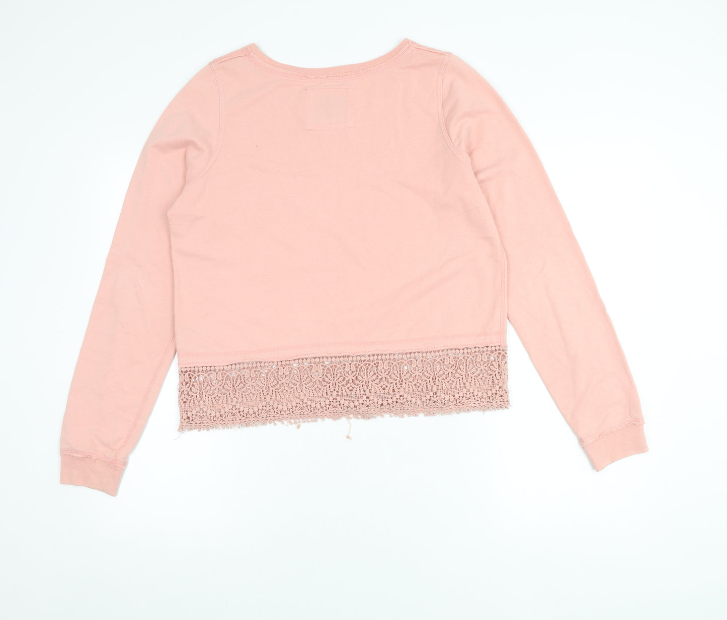 Diesel Women's Pink Crochet Hem Crew Neck Pullover Jumper M