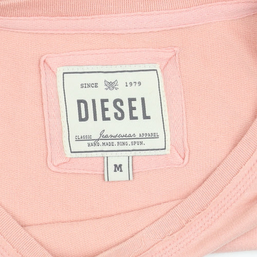 Diesel Women's Pink Crochet Hem Crew Neck Pullover Jumper M