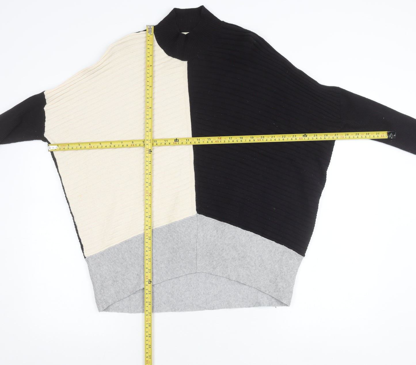 River Island Womens Black XS Mock Neck Geometric Pullover Jumper