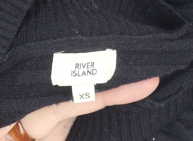 River Island Womens Black XS Mock Neck Geometric Pullover Jumper
