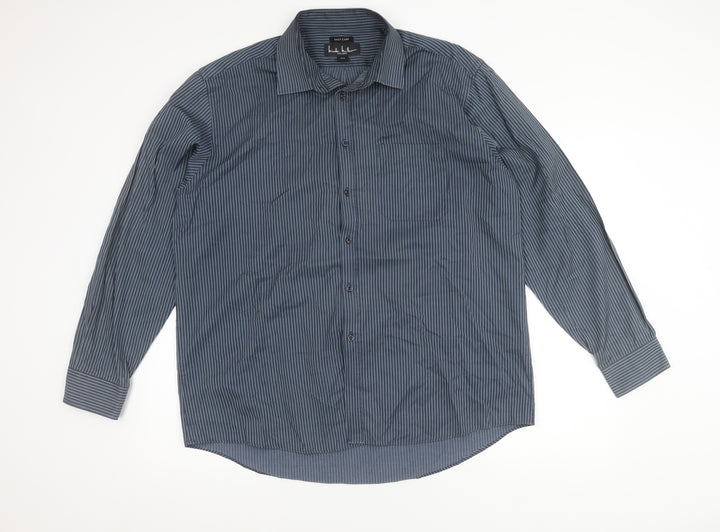 Nicole Miller Men’s Blue Striped XL Dress Shirt Long Sleeve Easy Care