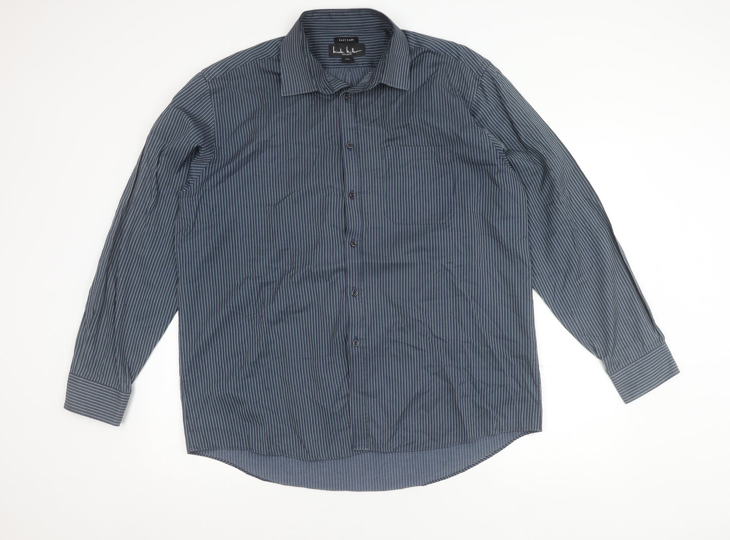 Nicole Miller Men’s Blue Striped XL Dress Shirt Long Sleeve Easy Care