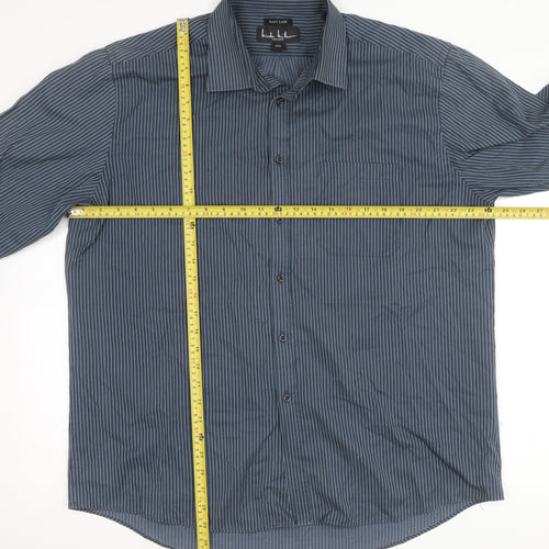 Nicole Miller Men’s Blue Striped XL Dress Shirt Long Sleeve Easy Care