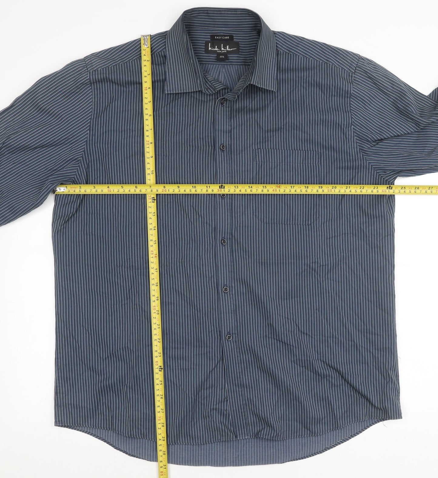 Nicole Miller Men’s Blue Striped XL Dress Shirt Long Sleeve Easy Care