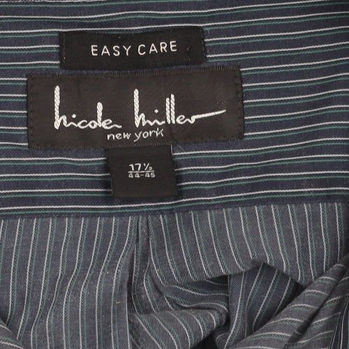 Nicole Miller Men’s Blue Striped XL Dress Shirt Long Sleeve Easy Care