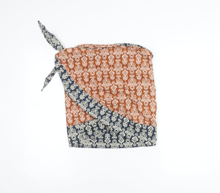 Zara Women’s Orange Geometric Wrap Skirt Size S Cotton Boho Short