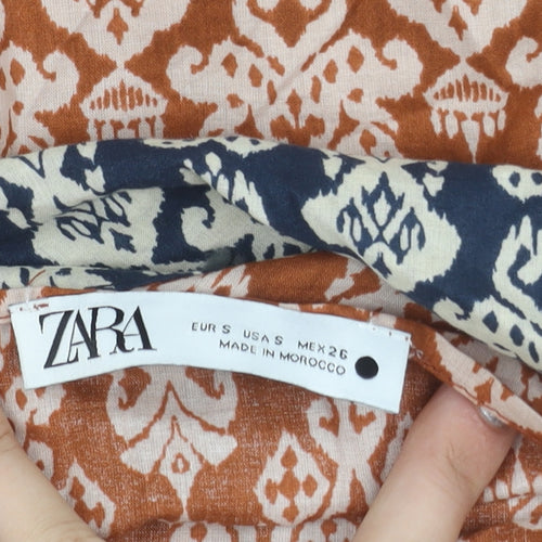 Zara Women’s Orange Geometric Wrap Skirt Size S Cotton Boho Short