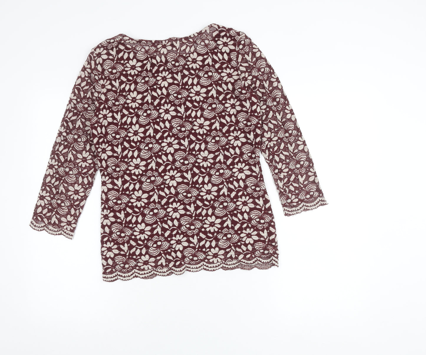 Marks and Spencer Women Red Lace 3/4 Sleeve Blouse Size 10