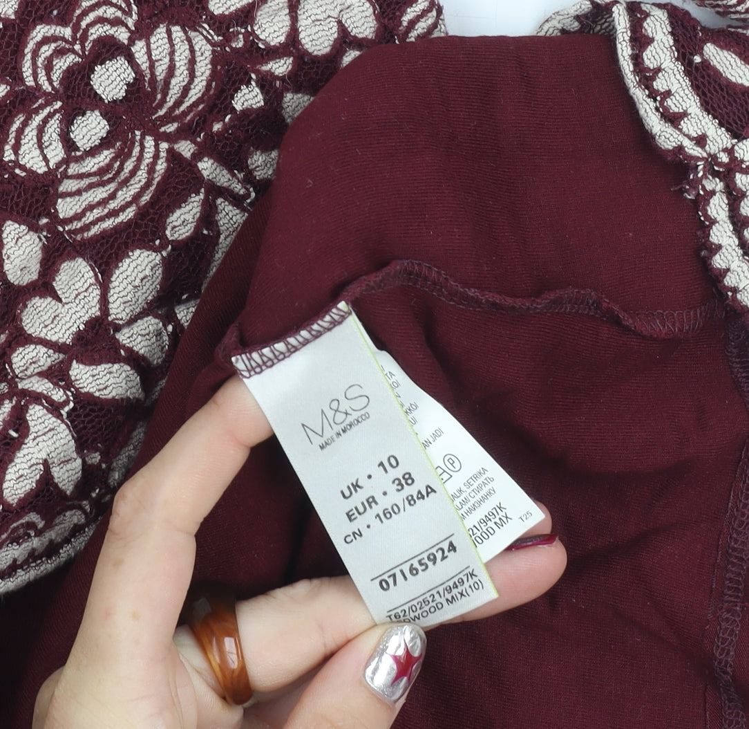 Marks and Spencer Women Red Lace 3/4 Sleeve Blouse Size 10