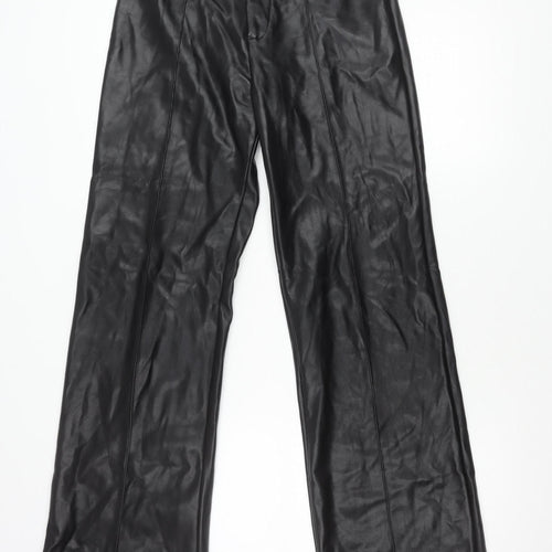 boa. Women's Black Polyurethane Straight Leg Trousers M