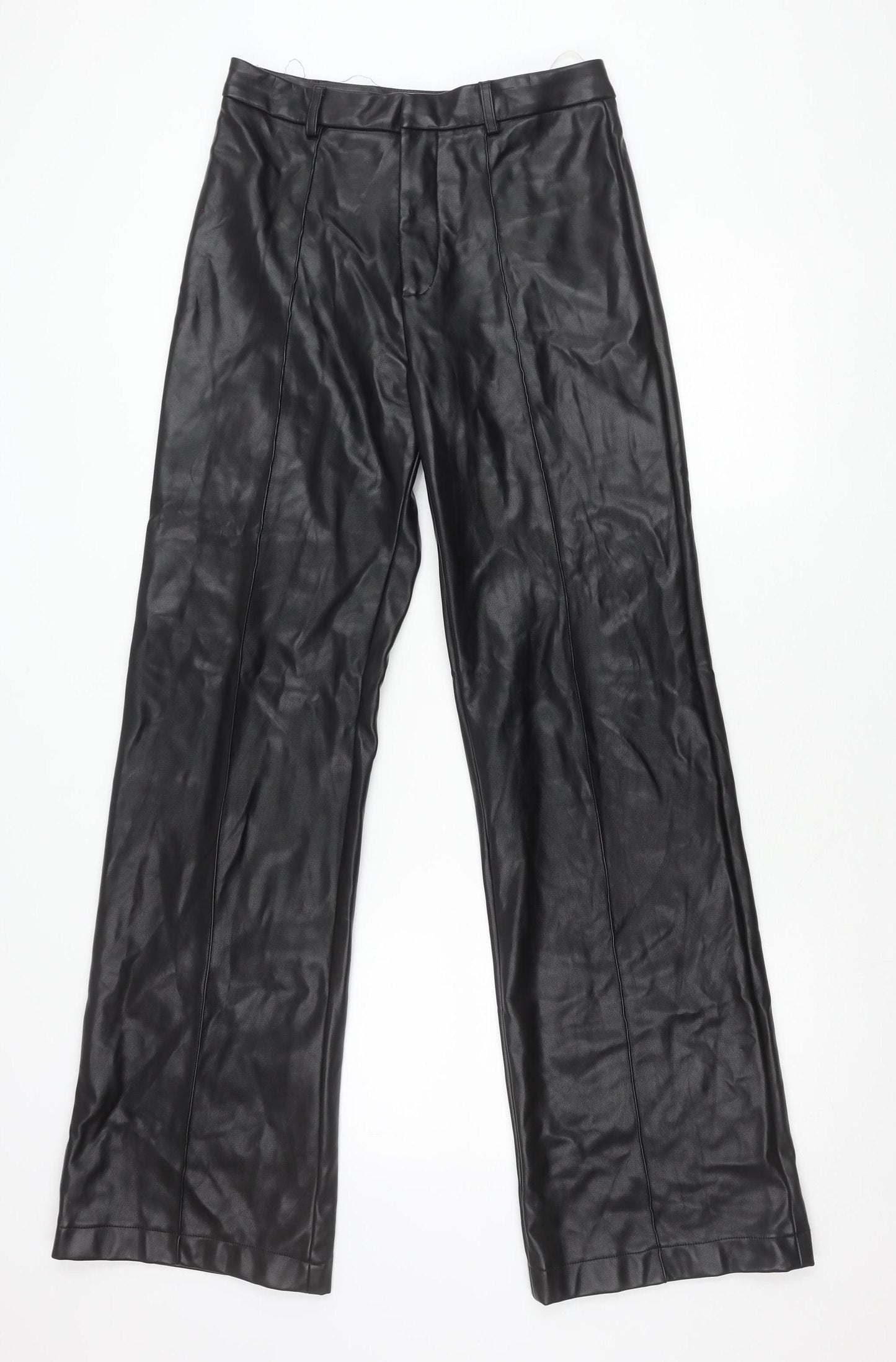 boa. Women's Black Polyurethane Straight Leg Trousers M