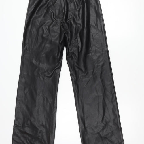 boa. Women's Black Polyurethane Straight Leg Trousers M