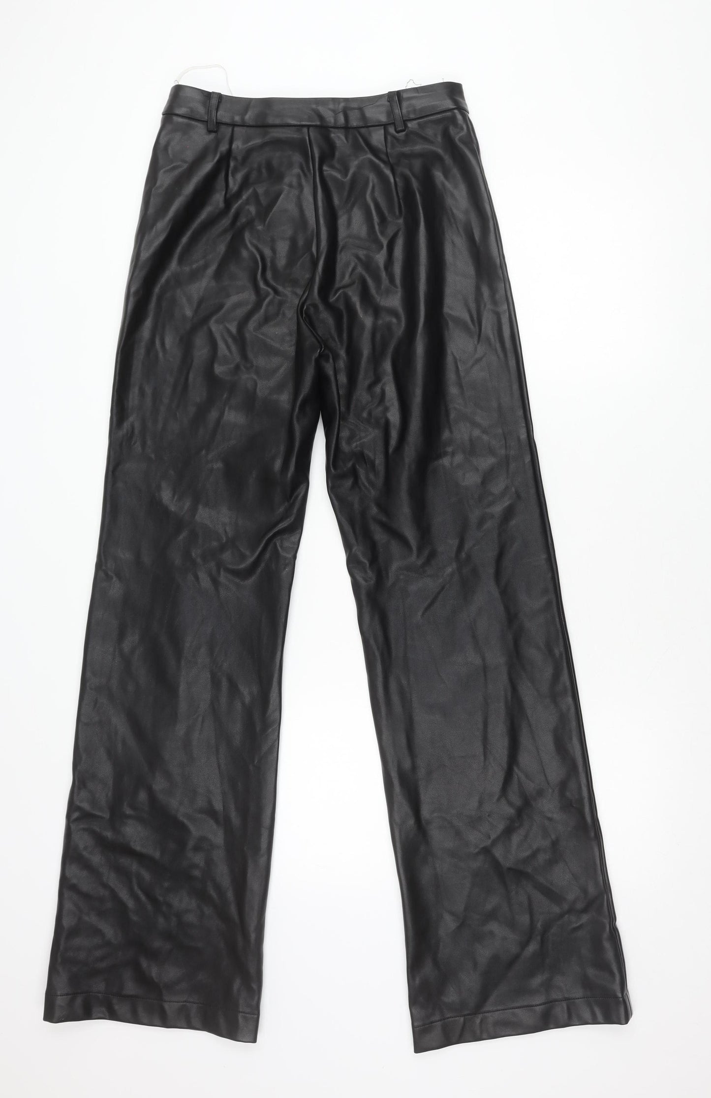 boa. Women's Black Polyurethane Straight Leg Trousers M