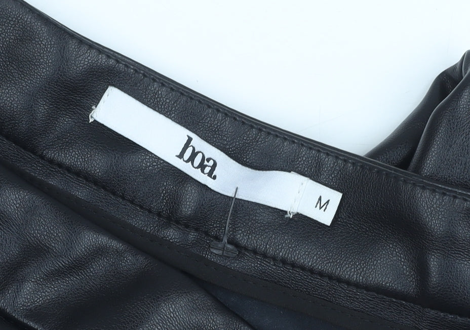 boa. Women's Black Polyurethane Straight Leg Trousers M