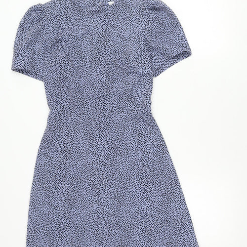 Warehouse Women’s Blue Geometric Puff Sleeve A-Line Dress Size 8
