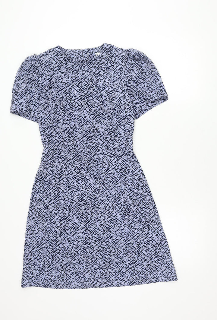 Warehouse Women’s Blue Geometric Puff Sleeve A-Line Dress Size 8