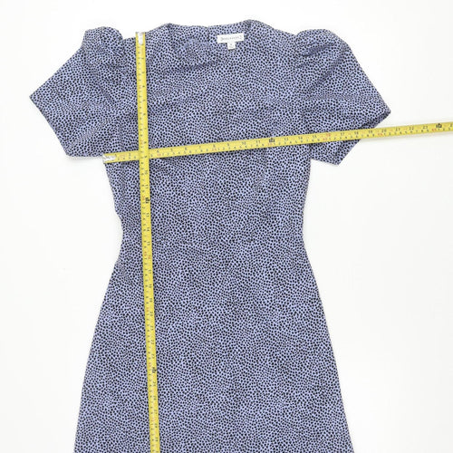 Warehouse Women’s Blue Geometric Puff Sleeve A-Line Dress Size 8