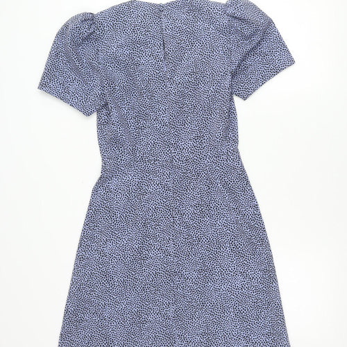 Warehouse Women’s Blue Geometric Puff Sleeve A-Line Dress Size 8