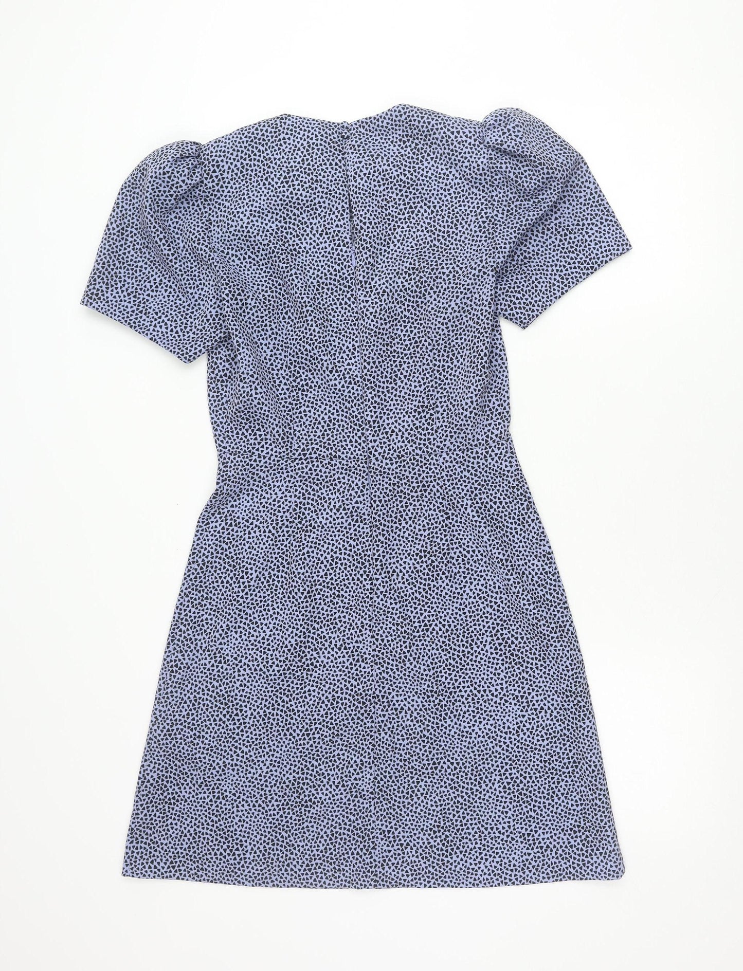 Warehouse Women’s Blue Geometric Puff Sleeve A-Line Dress Size 8