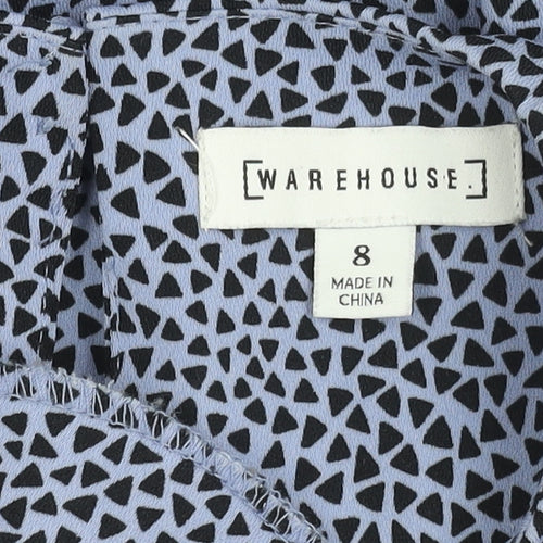 Warehouse Women’s Blue Geometric Puff Sleeve A-Line Dress Size 8
