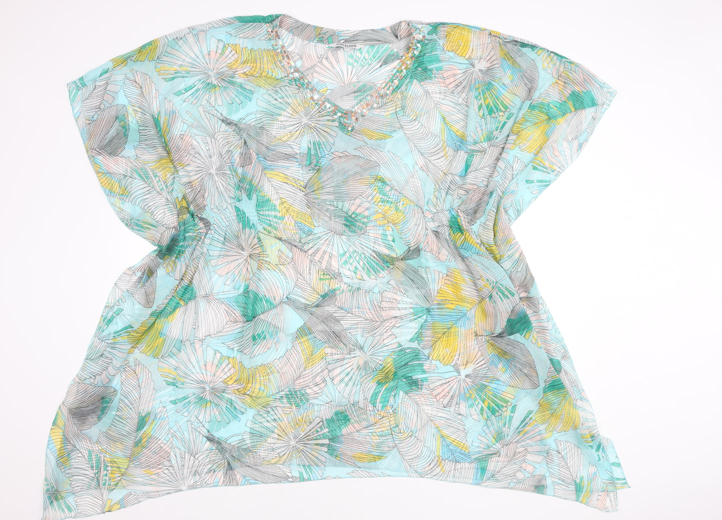 Debenhams Women's Multicoloured Beaded V-Neck Chiffon Tunic Blouse Size M