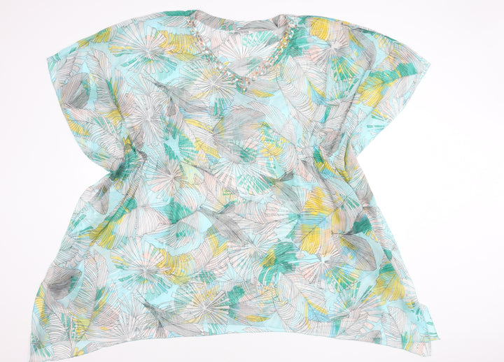Debenhams Women's Multicoloured Beaded V-Neck Chiffon Tunic Blouse Size M