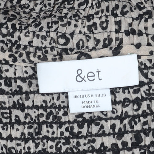 &et Women’s Beige Leopard Print Mini Dress Size 10 Puff Sleeves