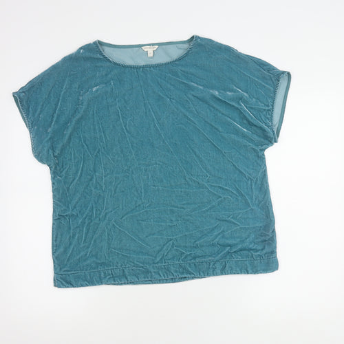 Monsoon Women’s Blue Velvet Short Sleeve Crew Neck Top M Regular