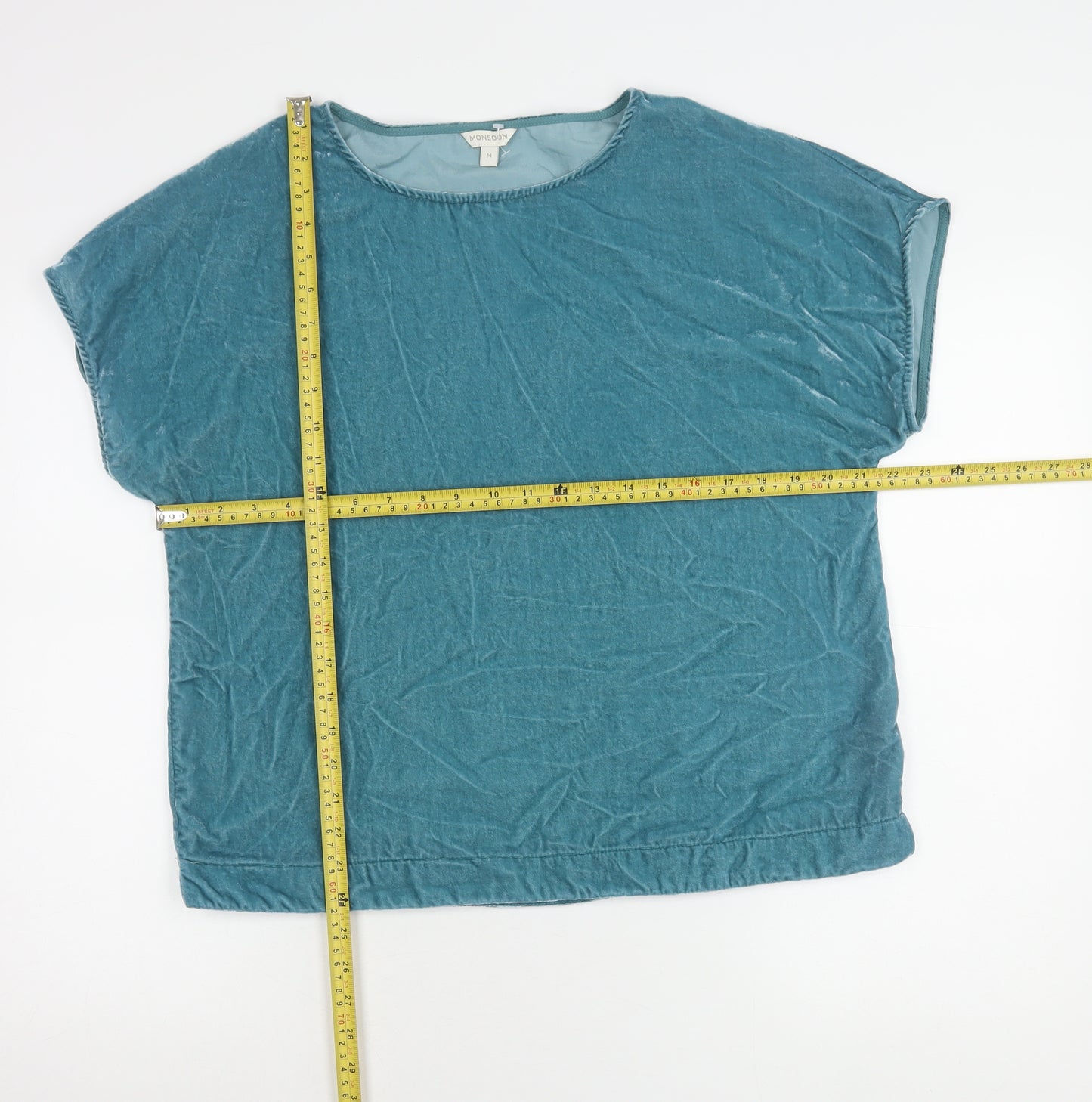 Monsoon Women’s Blue Velvet Short Sleeve Crew Neck Top M Regular