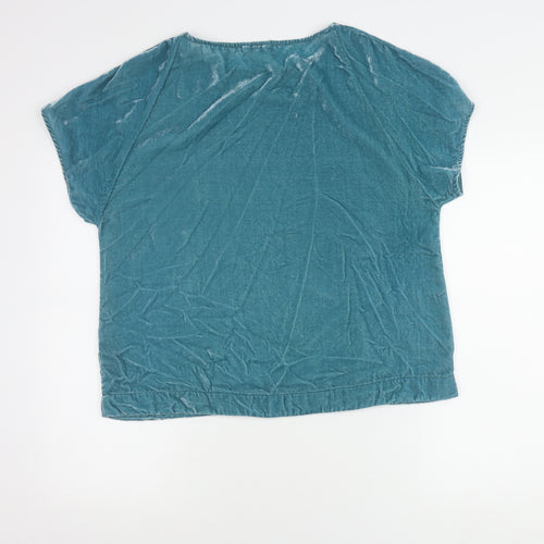 Monsoon Women’s Blue Velvet Short Sleeve Crew Neck Top M Regular