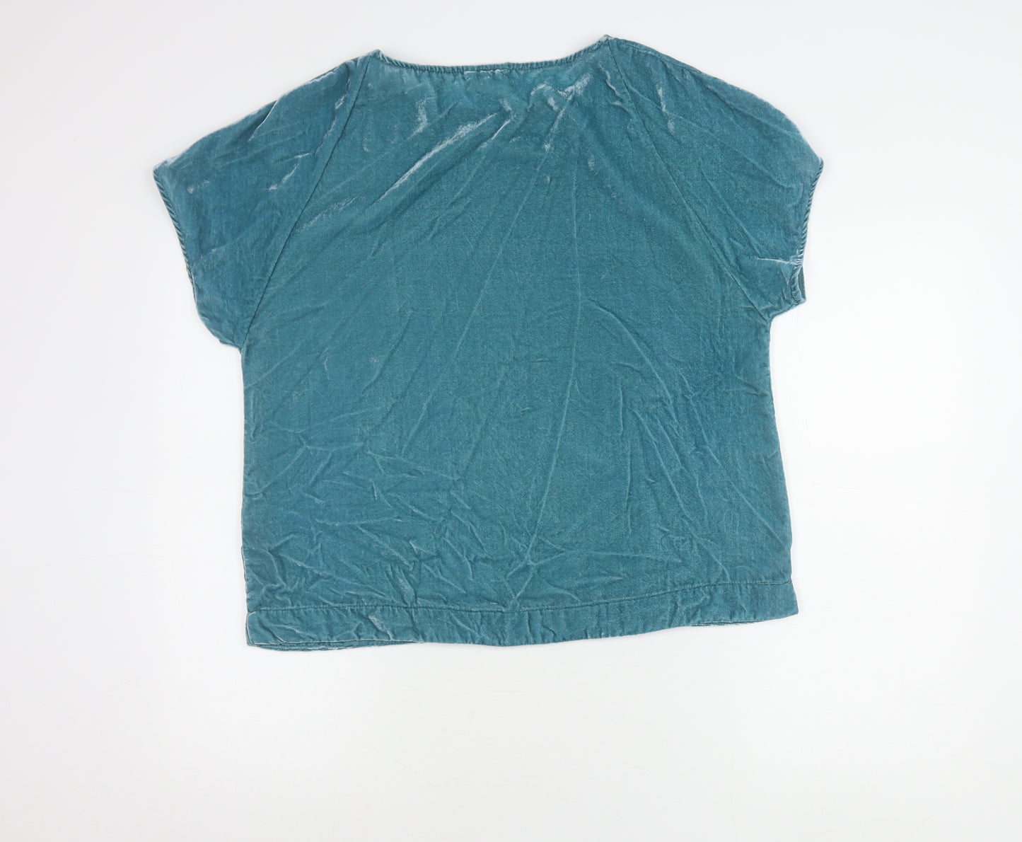 Monsoon Women’s Blue Velvet Short Sleeve Crew Neck Top M Regular