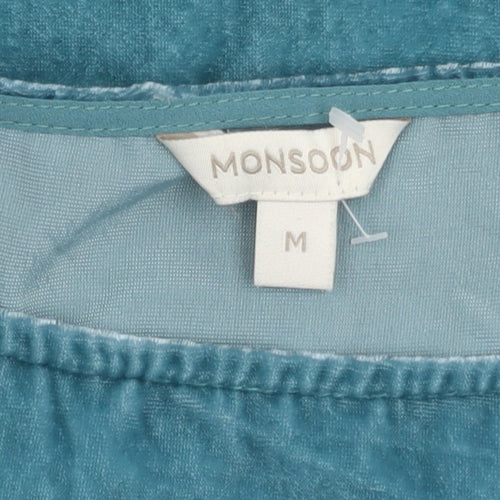 Monsoon Women’s Blue Velvet Short Sleeve Crew Neck Top M Regular